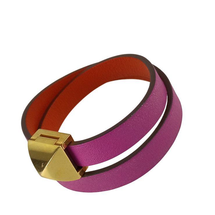 Hermes Bracelet Infini Purple Red Leather Double Strand Gold — view 2