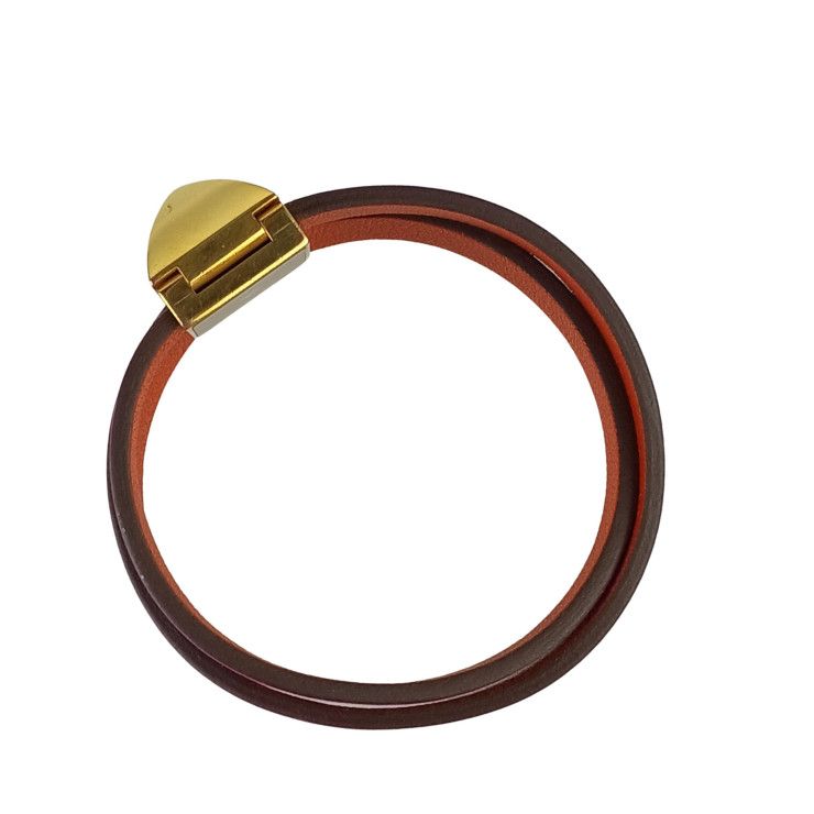Hermes Bracelet Infini Purple Red Leather Double Strand Gold — view 4