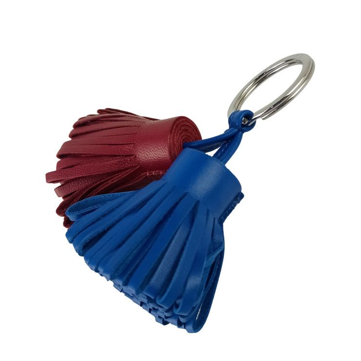 Hermes Key Holder Carmen Unodos Blue Red Leather Key Ring Silver — view 2