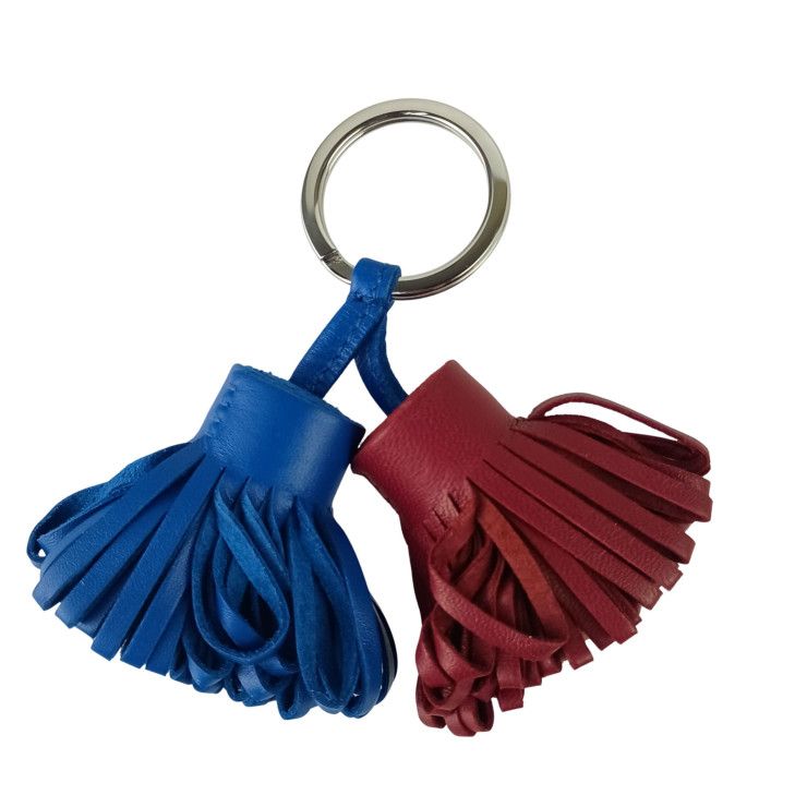 Hermes Key Holder Carmen Unodos Blue Red Leather Key Ring Silver — view 3