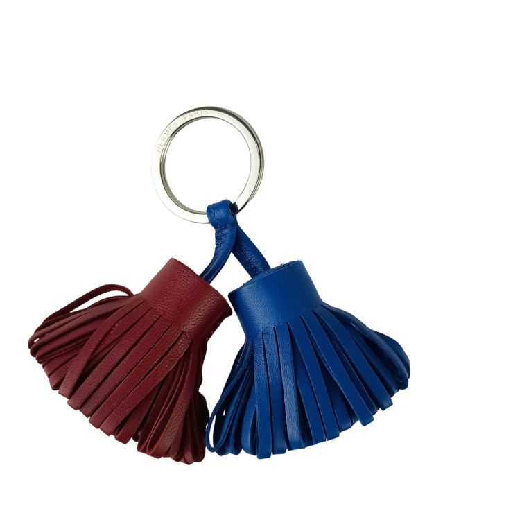 Hermes Key Holder Carmen Unodos Blue Red Leather Key Ring Silver