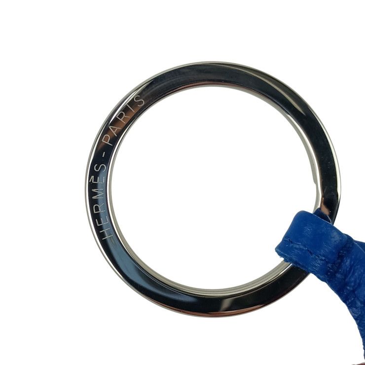 Hermes Key Holder Carmen Unodos Blue Red Leather Key Ring Silver — view 6
