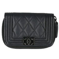 Chanel Boy So Black Lambskin Round Zip Card Case