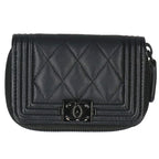 Chanel Boy So Black Lambskin Round Zip Card Case