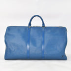 Louis Vuitton Epi Keepall 55 Boston Bag Leather Blue Logo