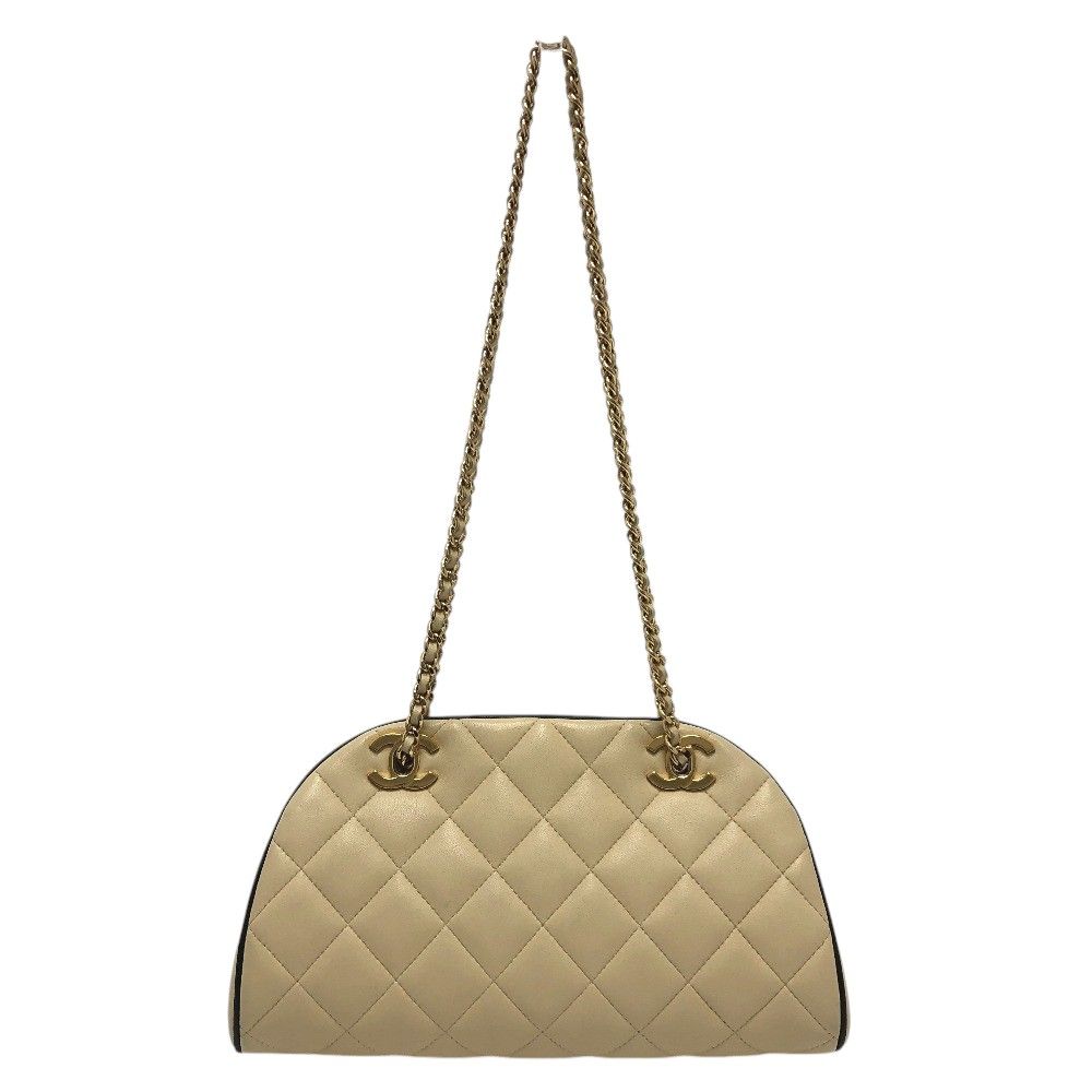 Chanel Shoulder Bag Chain Clutch Lambskin Beige