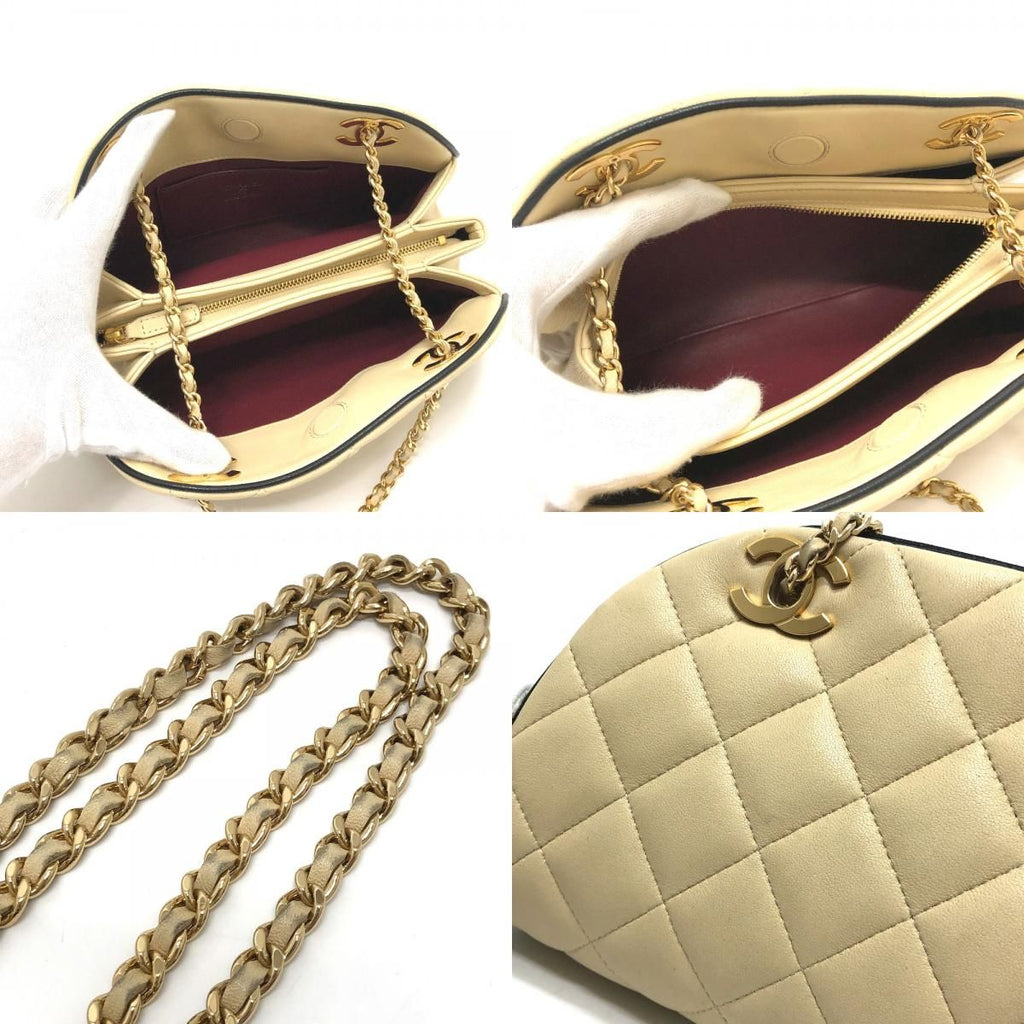 Chanel Shoulder Bag Chain Clutch Lambskin Beige — view 8