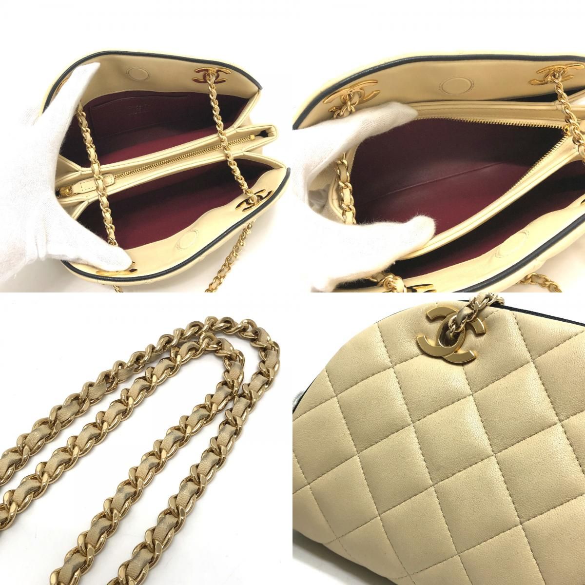 Chanel Shoulder Bag Chain Clutch Lambskin Beige — view 8