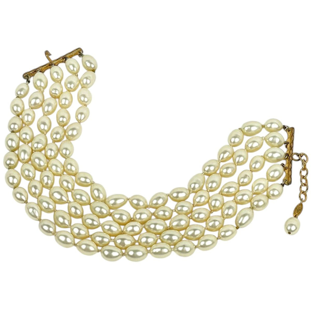 Chanel Faux Pearl Necklace 5 Row Choker White