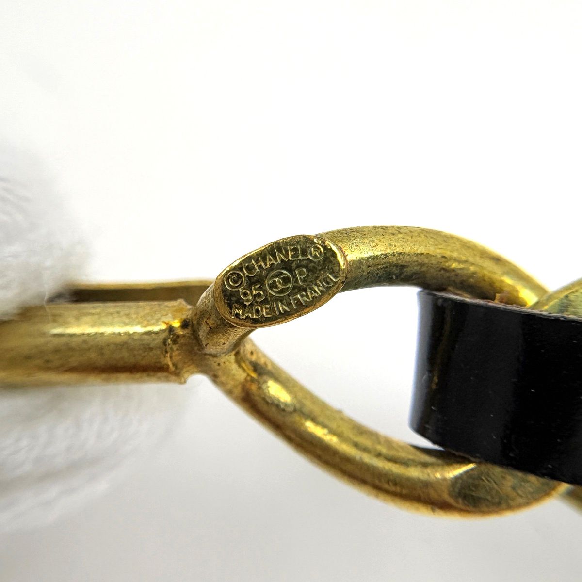 Chanel CC Logo Chain Necklace Leather Rhinestone Gold Black — view 5