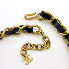 Chanel CC Logo Chain Necklace Leather Rhinestone Gold Black — view 3