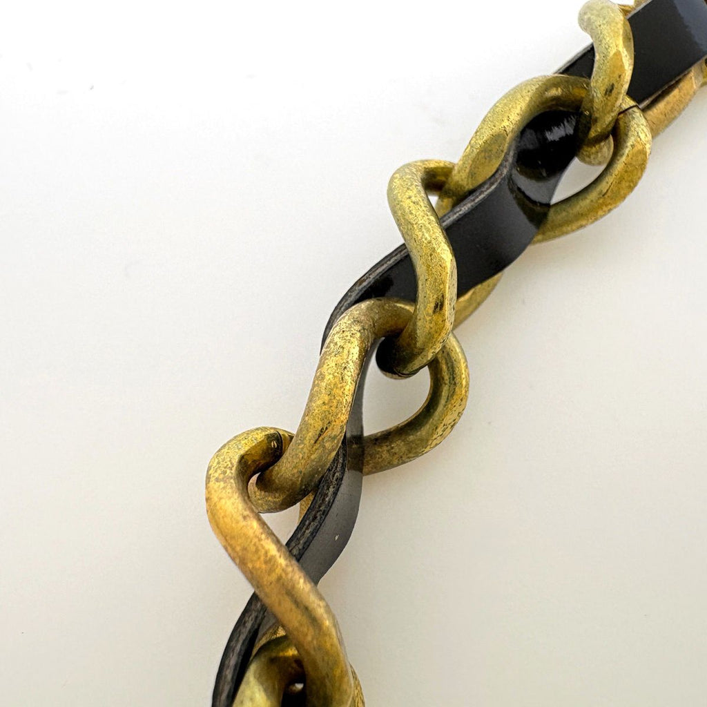 Chanel CC Logo Chain Necklace Leather Rhinestone Gold Black — view 4