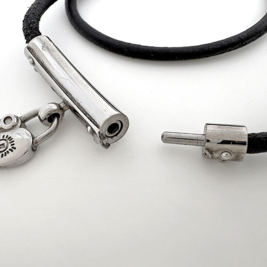 Hermes Viviride Bracelet Double Strand Choker Leather Silver Plated Black — view 2