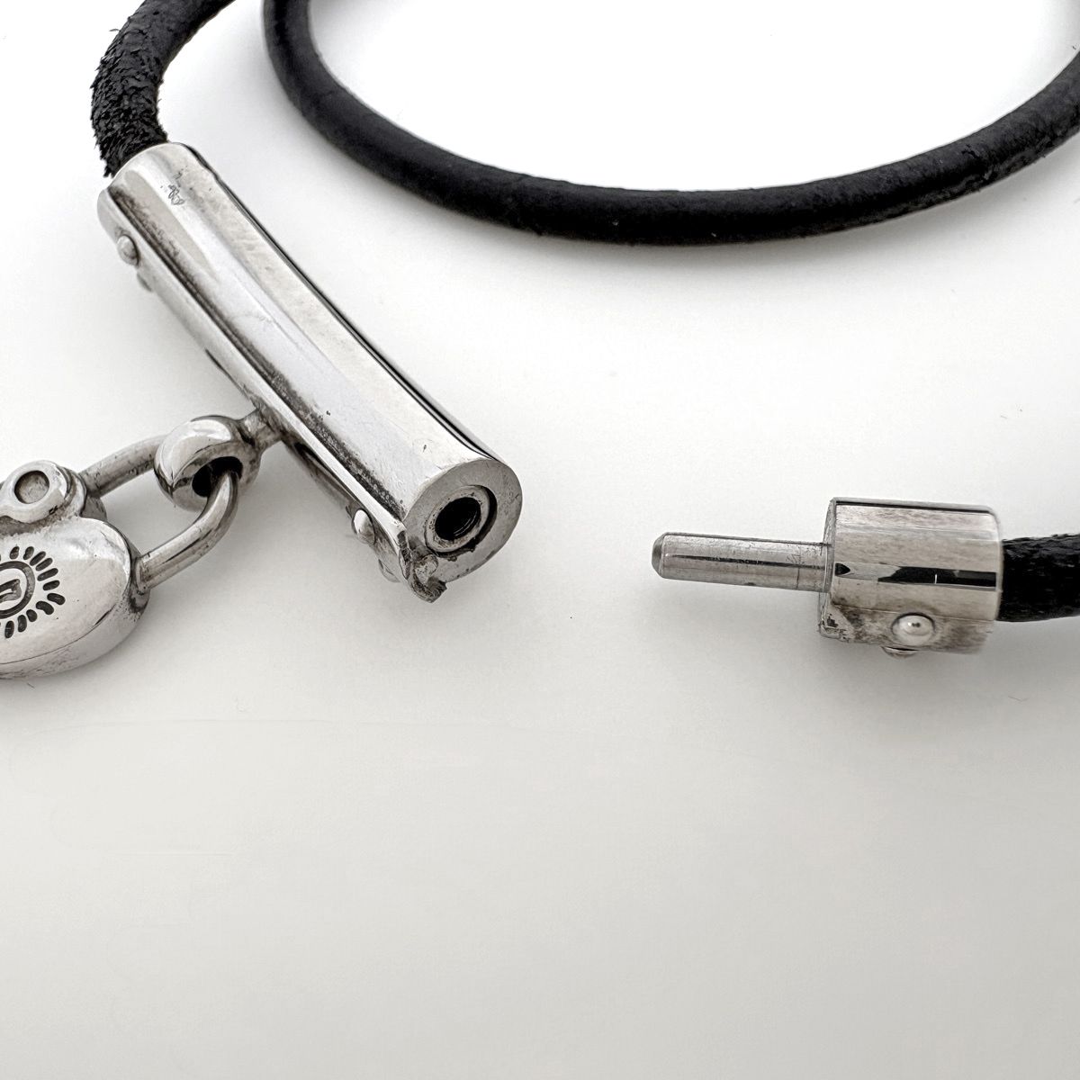 Hermes Viviride Bracelet Double Strand Choker Leather Silver Plated Black — view 2