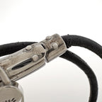 Hermes Viviride Bracelet Double Strand Choker Leather Silver Plated Black — view 3