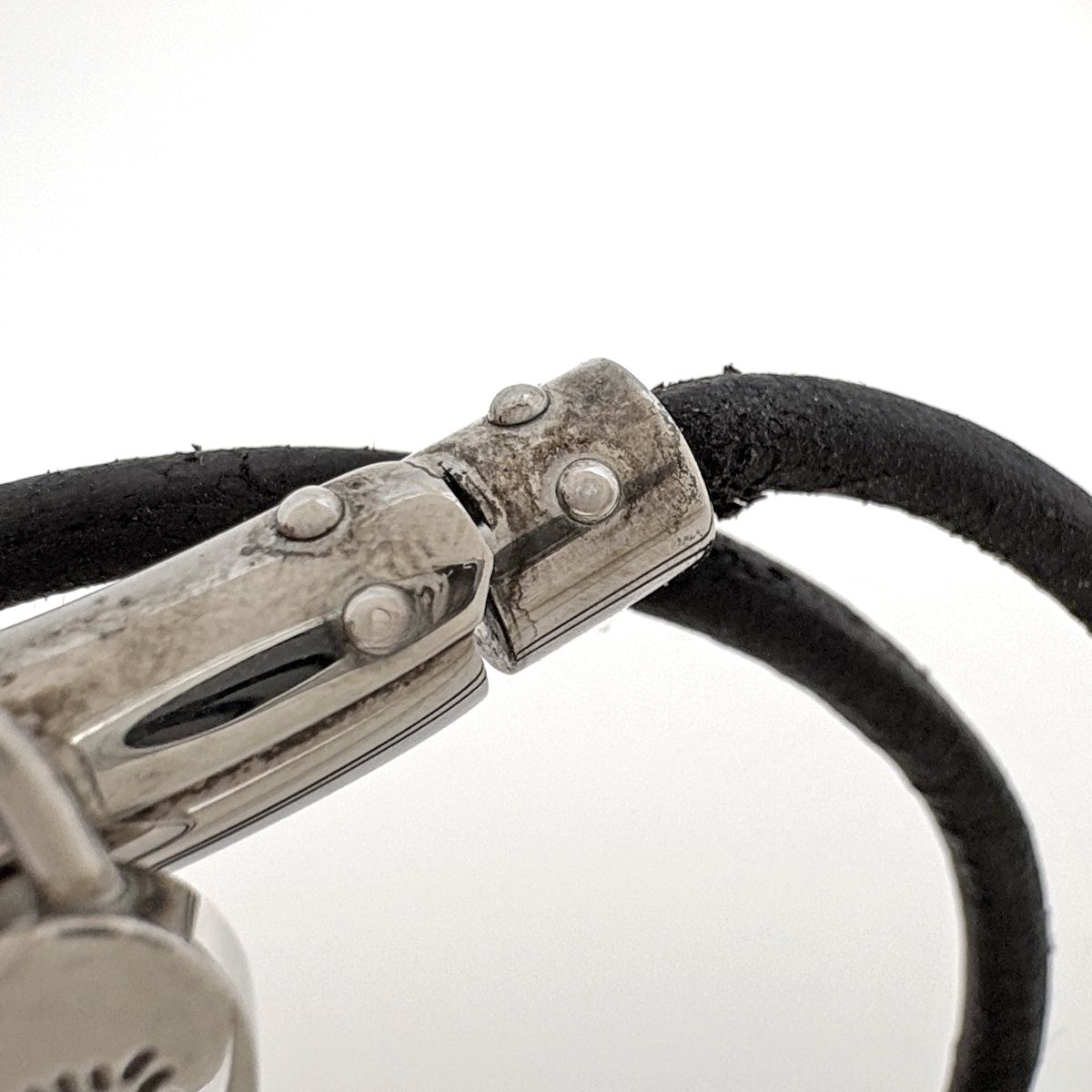 Hermes Viviride Bracelet Double Strand Choker Leather Silver Plated Black — view 3