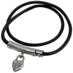 Hermes Viviride Bracelet Double Strand Choker Leather Silver Plated Black