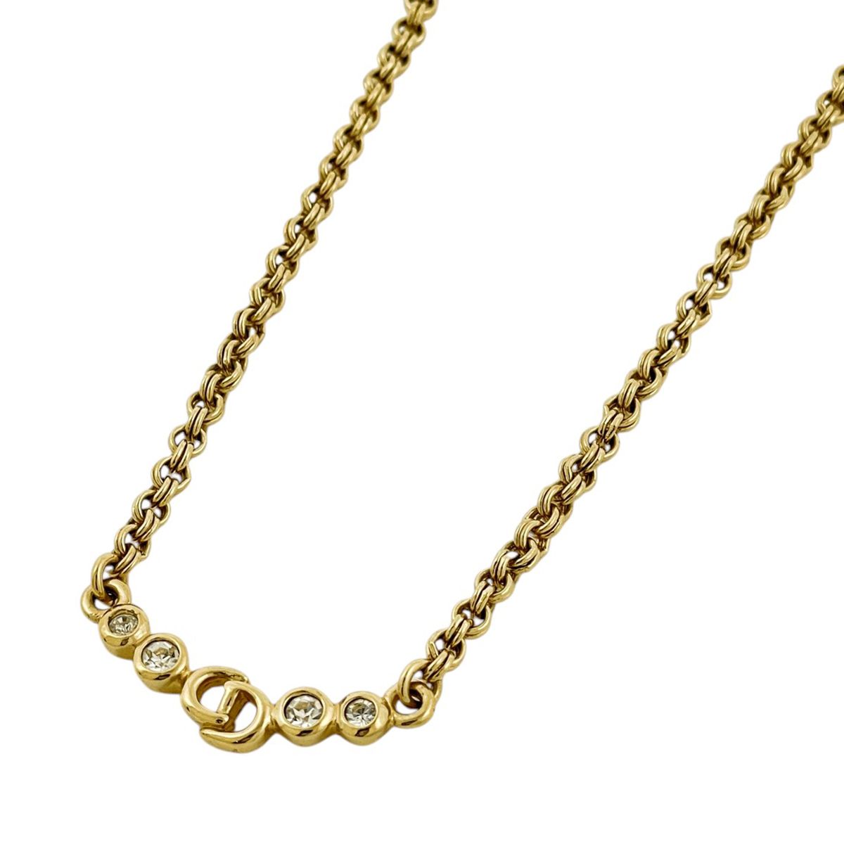 Dior Logo Rhinestone Necklace Gold Plated