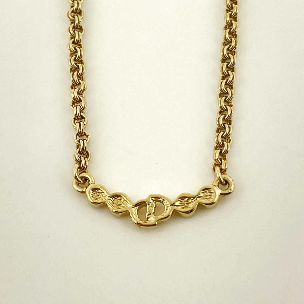 Dior Logo Rhinestone Necklace Gold Plated — view 2