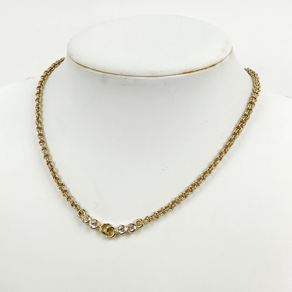 Dior Logo Rhinestone Necklace Gold Plated — view 5