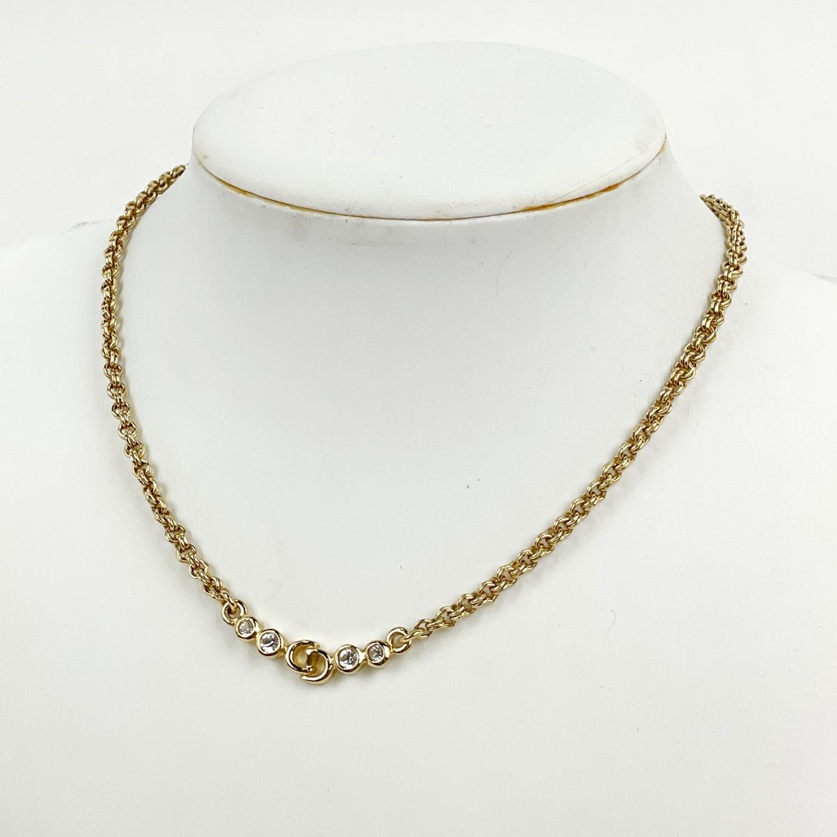 Dior Logo Rhinestone Necklace Gold Plated — view 5
