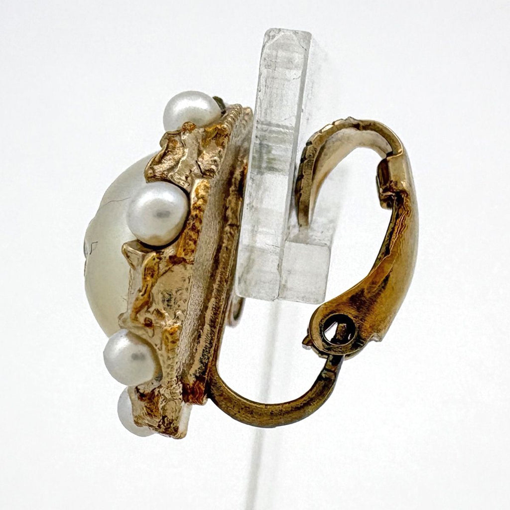 Chanel CC Logo Faux Pearl Earrings Round Gold Plated — view 2