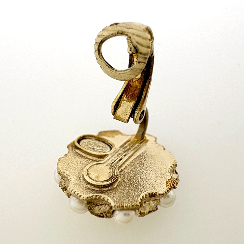 Chanel CC Logo Faux Pearl Earrings Round Gold Plated — view 3