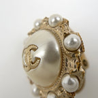 Chanel CC Logo Faux Pearl Earrings Round Gold Plated — view 4