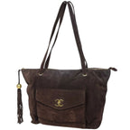 Chanel CC Logo Fringe Tote Suede Brown