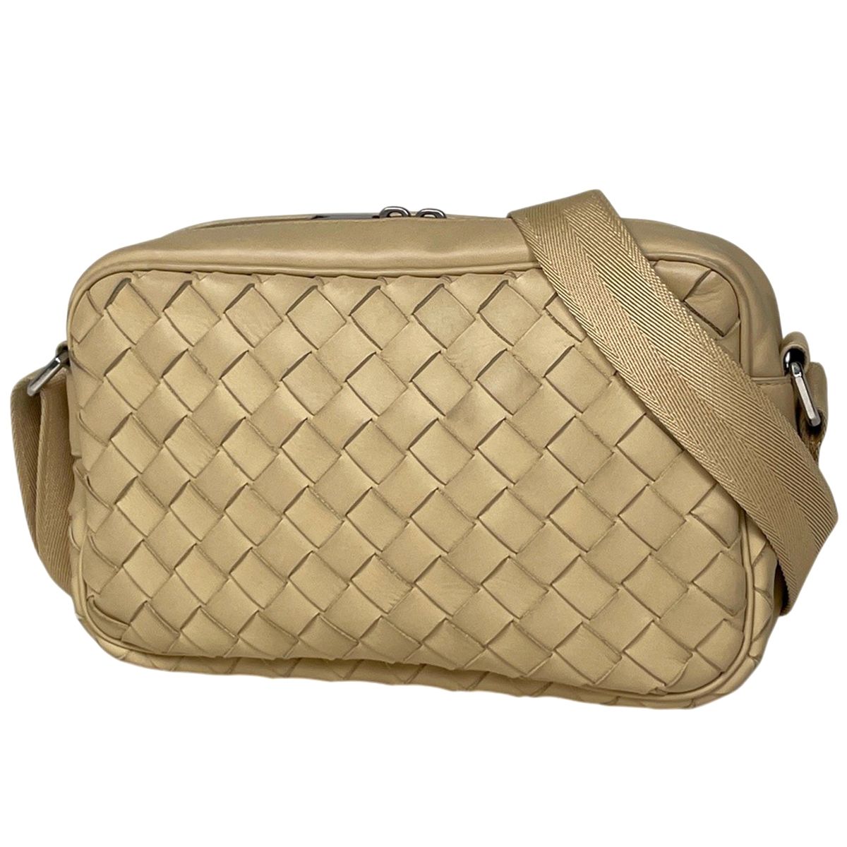 Bottega Veneta Intrecciato Shoulder Bag Leather Beige