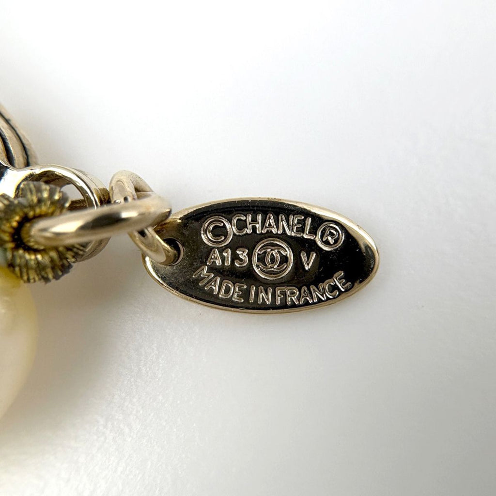 Chanel CC Logo Faux Pearl Necklace Long Gold Plated — view 6