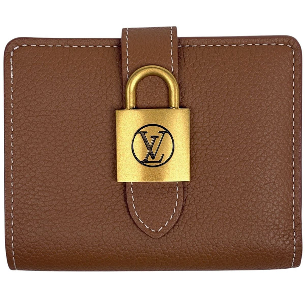 Louis Vuitton Portefeuille Lowkey Compact Padlock Bifold Wallet Leather Cognac