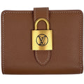 Louis Vuitton Portefeuille Lowkey Compact Padlock Bifold Wallet Leather Cognac