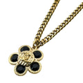 Chanel CC Logo Flower Motif Necklace Color Stone Gripoix Gold Plated Black