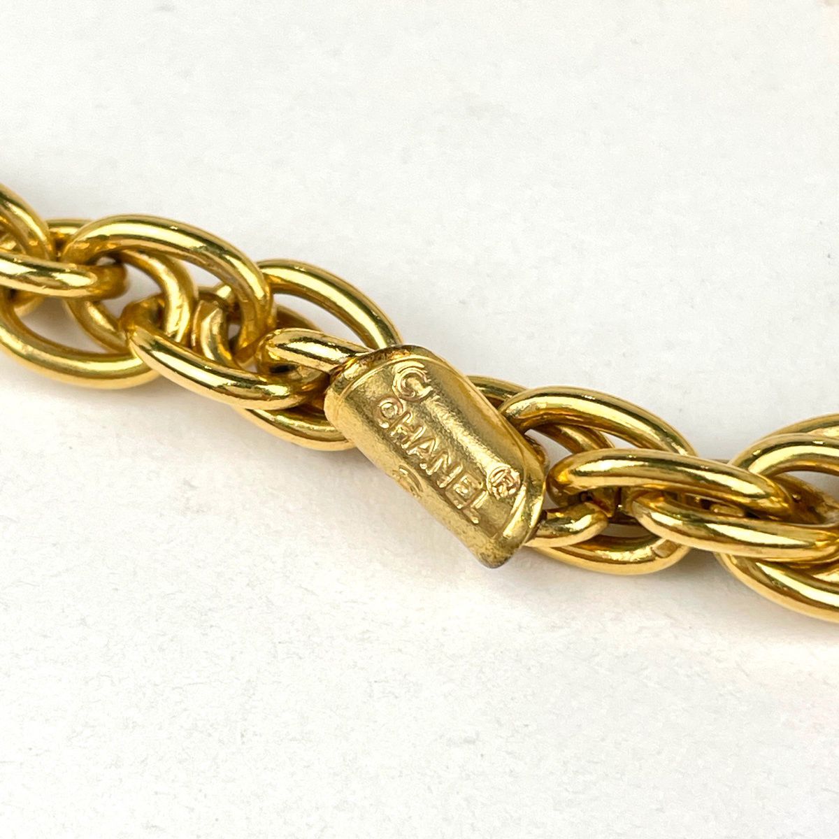 Chanel Logo Color Stone Necklace Double Strand Long Gripoix Gold Plated — view 4