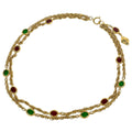 Chanel Logo Color Stone Necklace Double Strand Long Gripoix Gold Plated