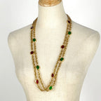 Chanel Logo Color Stone Necklace Double Strand Long Gripoix Gold Plated — view 5