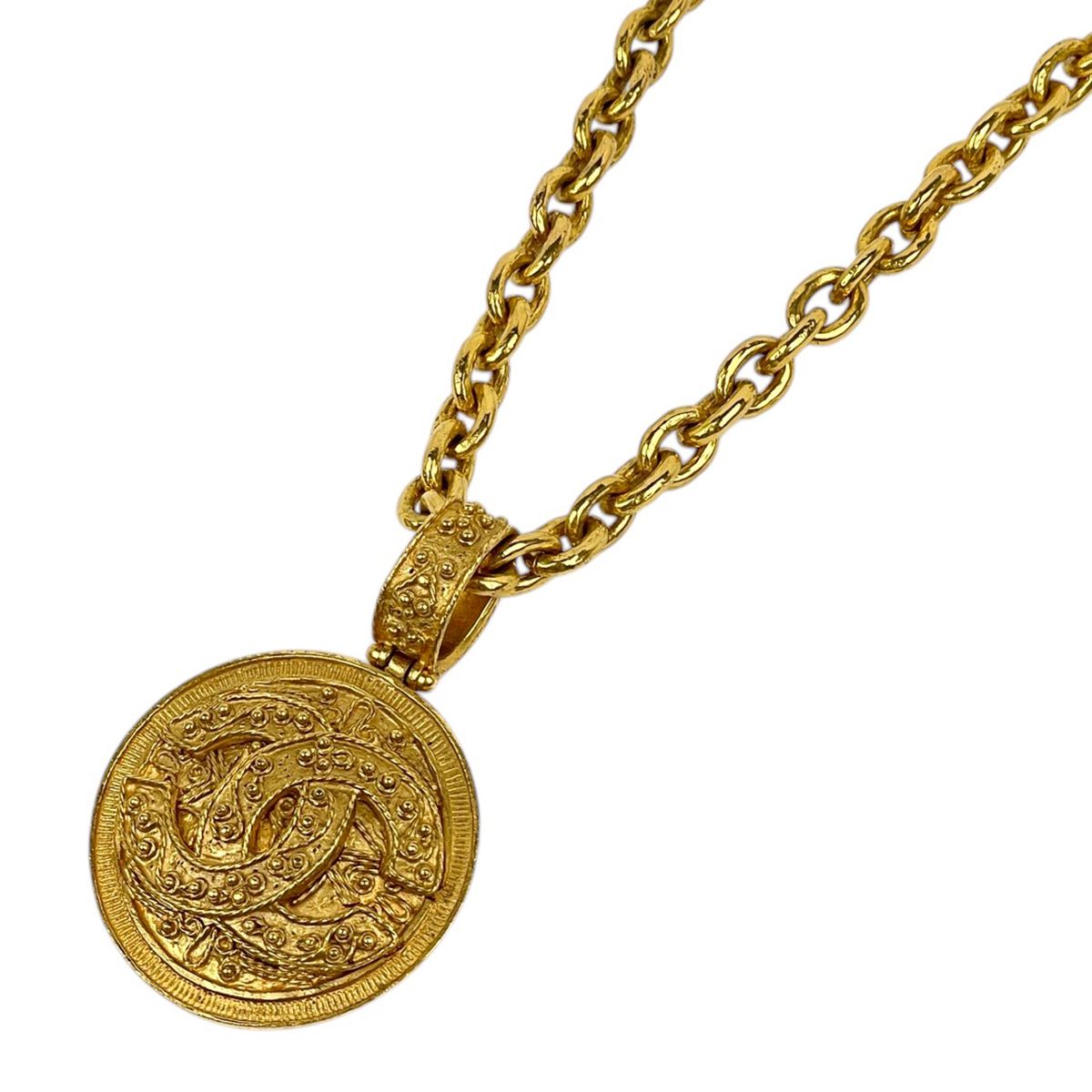 Chanel CC Logo Chain Necklace Round Long Gold Plated