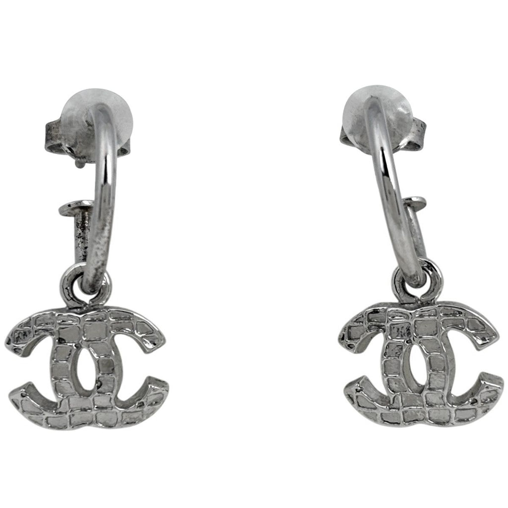 Chanel CC Logo Earrings Swing Silver Plated