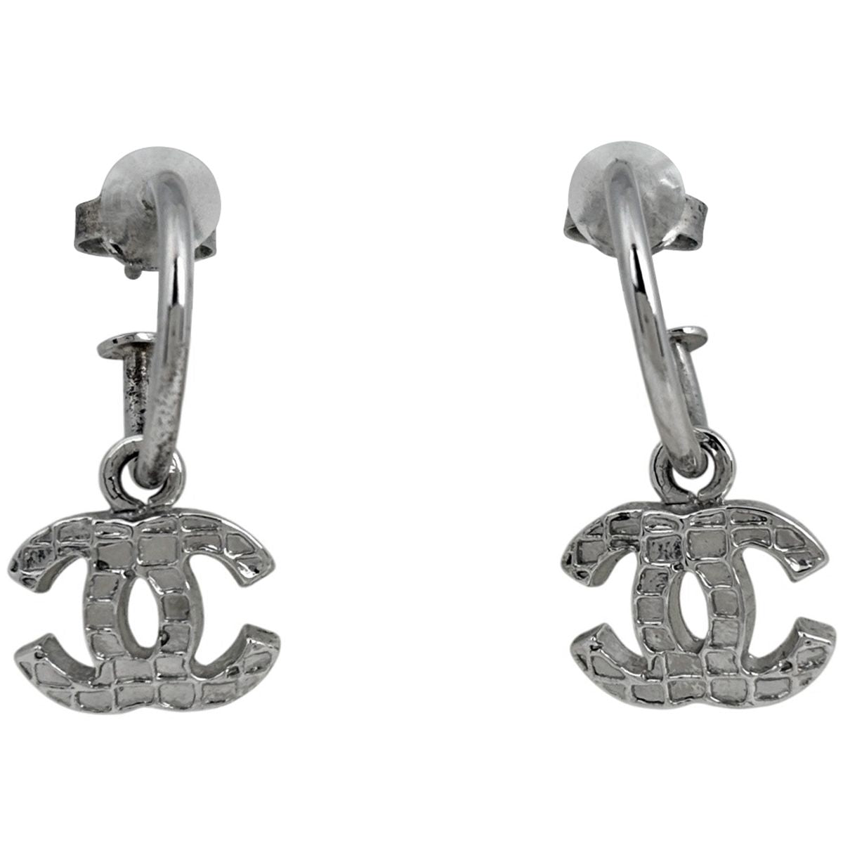 Chanel CC Logo Earrings Swing Silver Plated