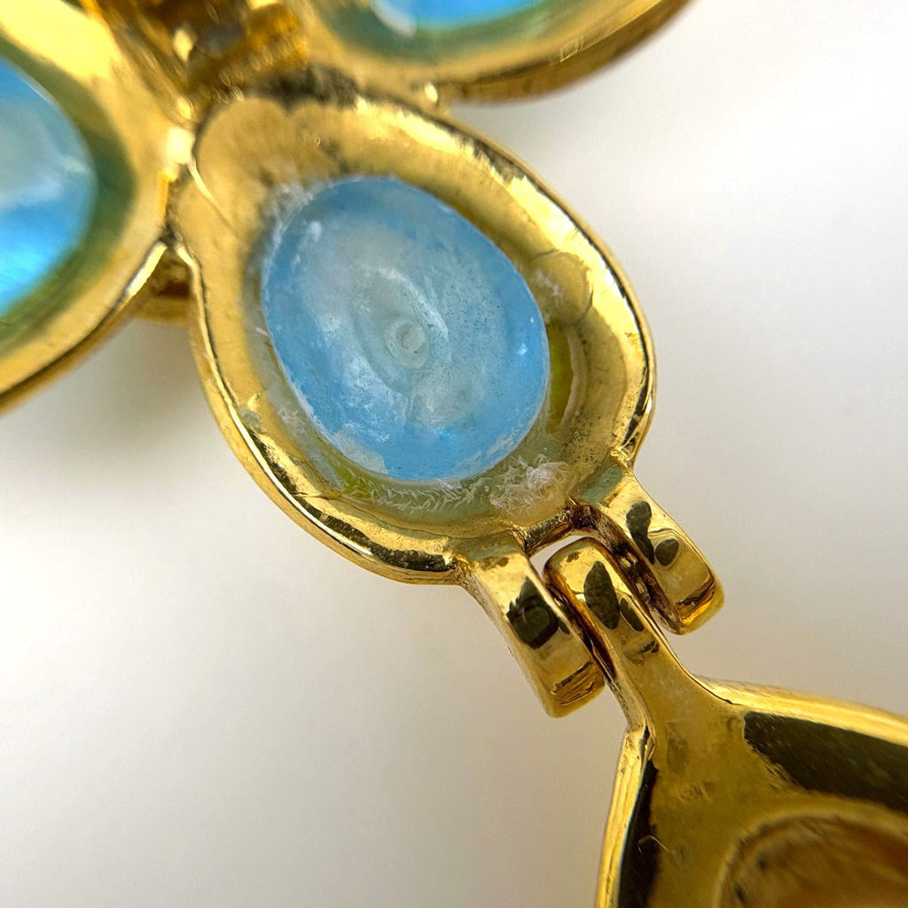 Chanel CC Logo Color Stone Earrings Faux Pearl Gripoix Swing Gold Plated Blue — view 5