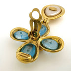 Chanel CC Logo Color Stone Earrings Faux Pearl Gripoix Swing Gold Plated Blue — view 3