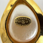 Chanel CC Logo Color Stone Earrings Faux Pearl Gripoix Swing Gold Plated Blue — view 7