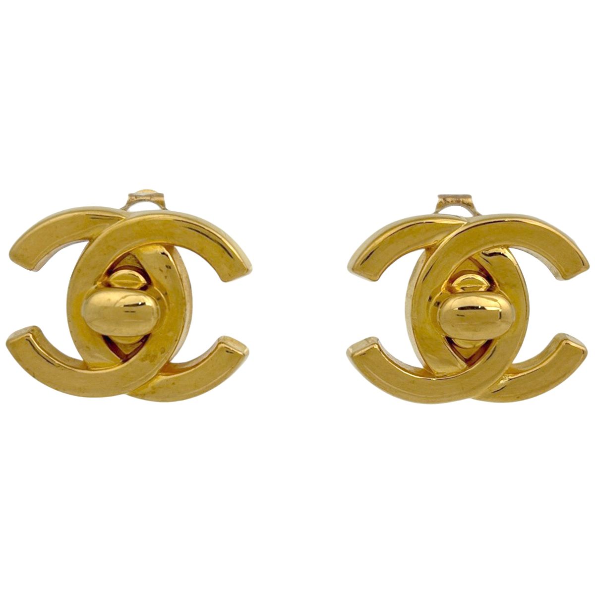 Chanel CC Logo Earrings Turnlock Gold Plated