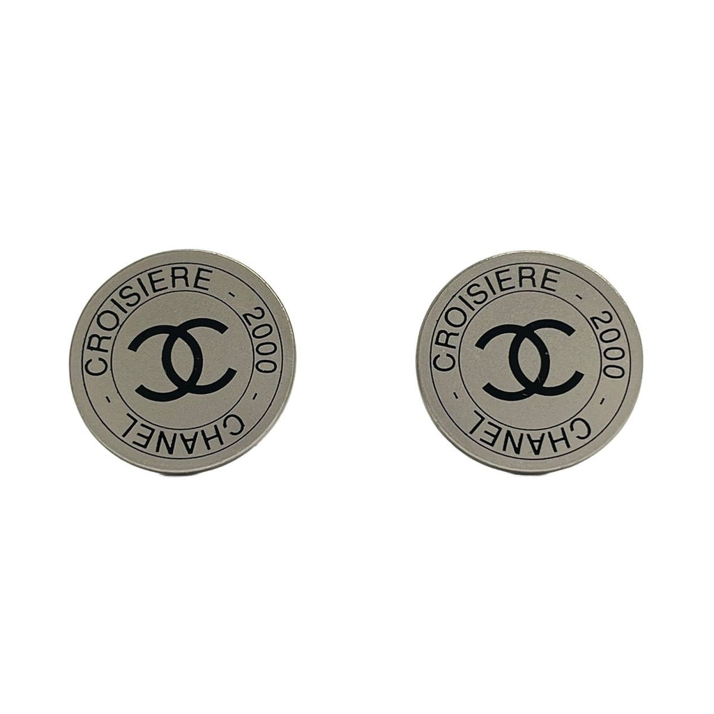 Chanel Earrings CC Logo Silver Black Croisiere