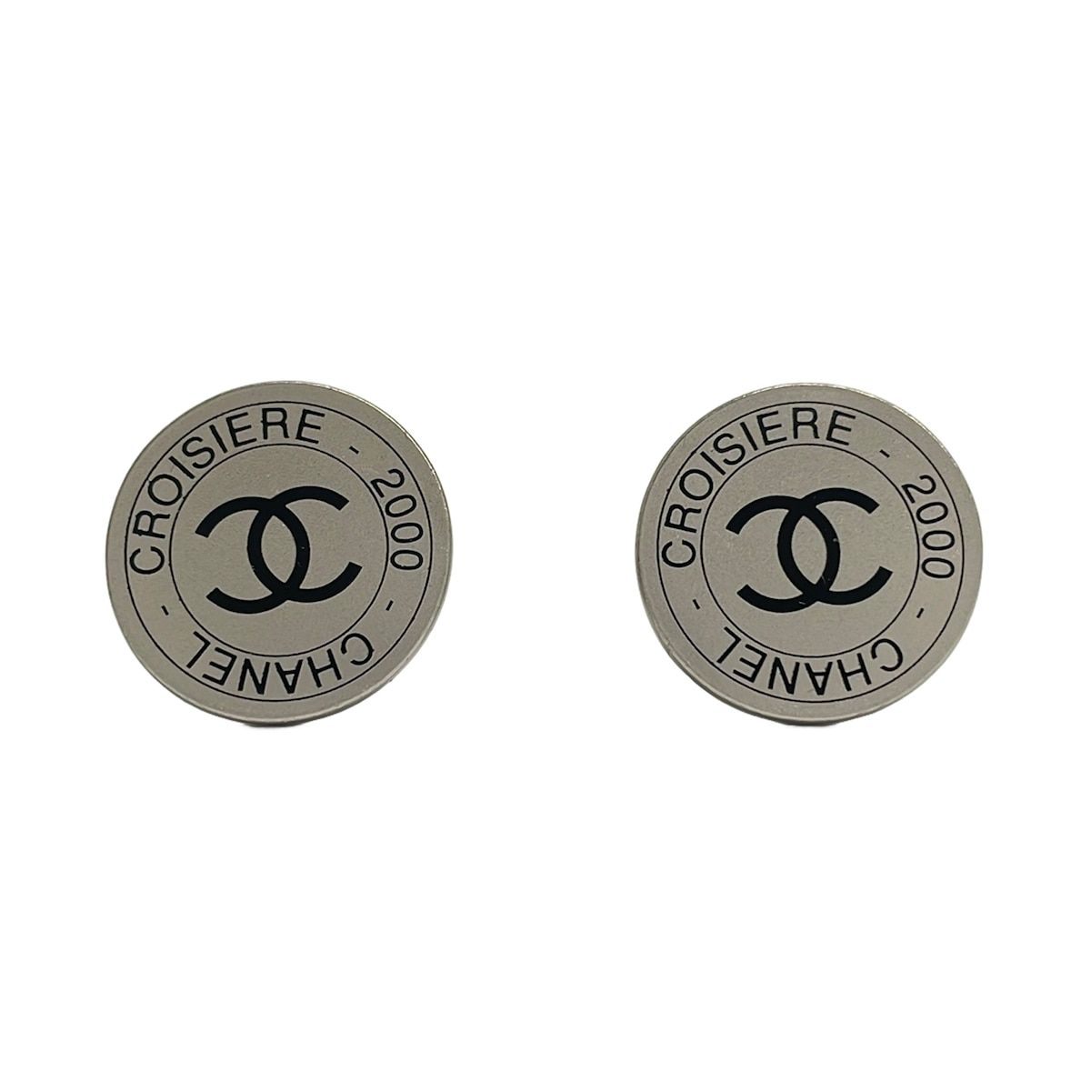 Chanel Earrings CC Logo Silver Black Croisiere
