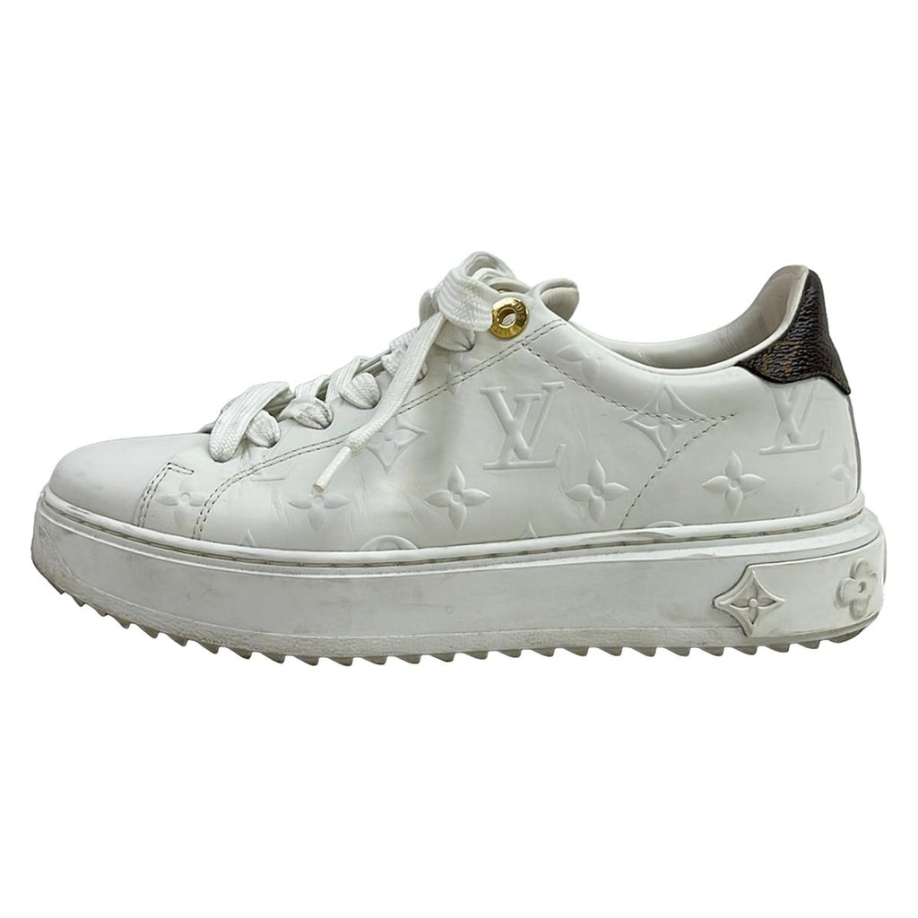 Louis Vuitton Sneakers 36.5 Time Out Line White Dark Brown Leather