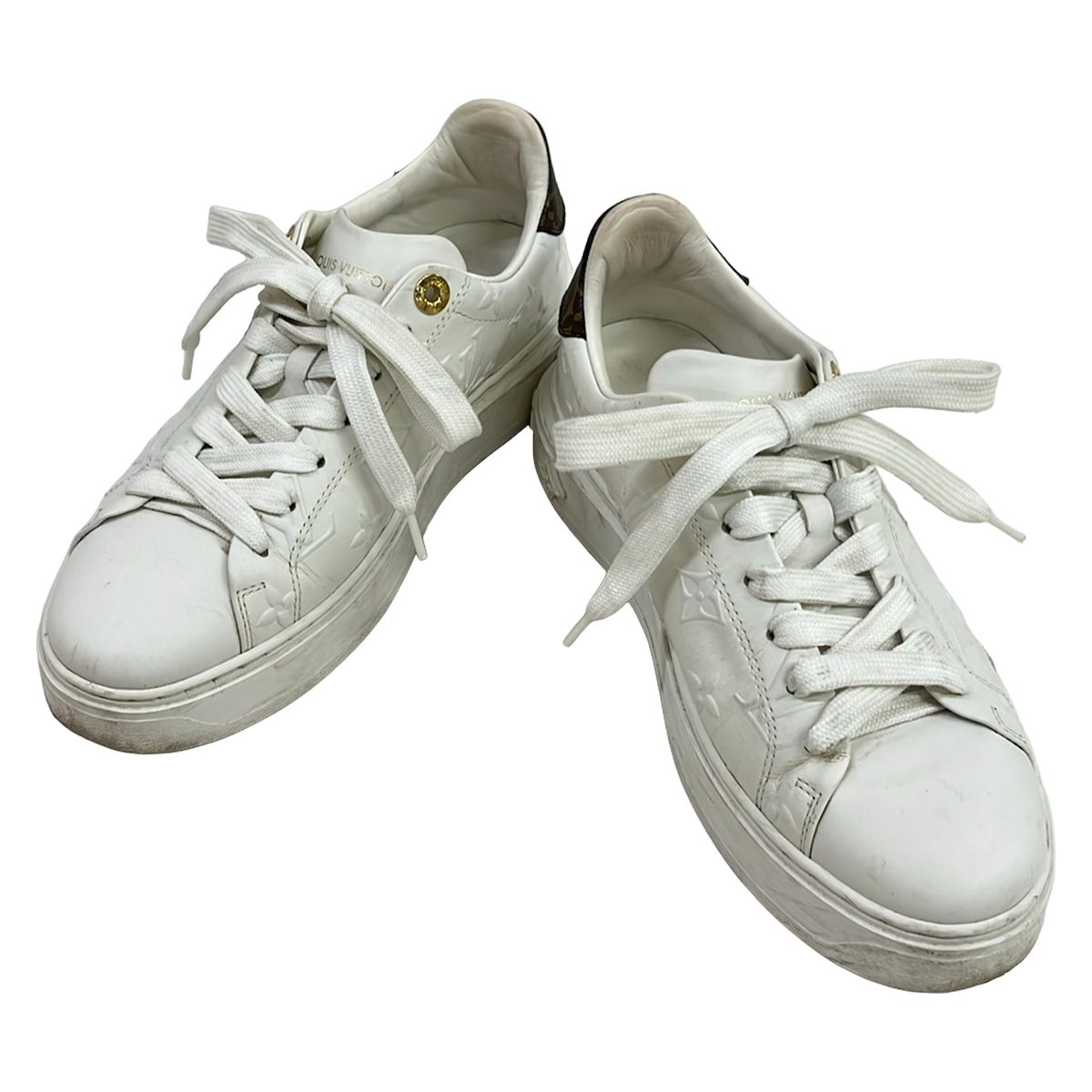 Louis Vuitton Sneakers 36.5 Time Out Line White Dark Brown Leather — view 2