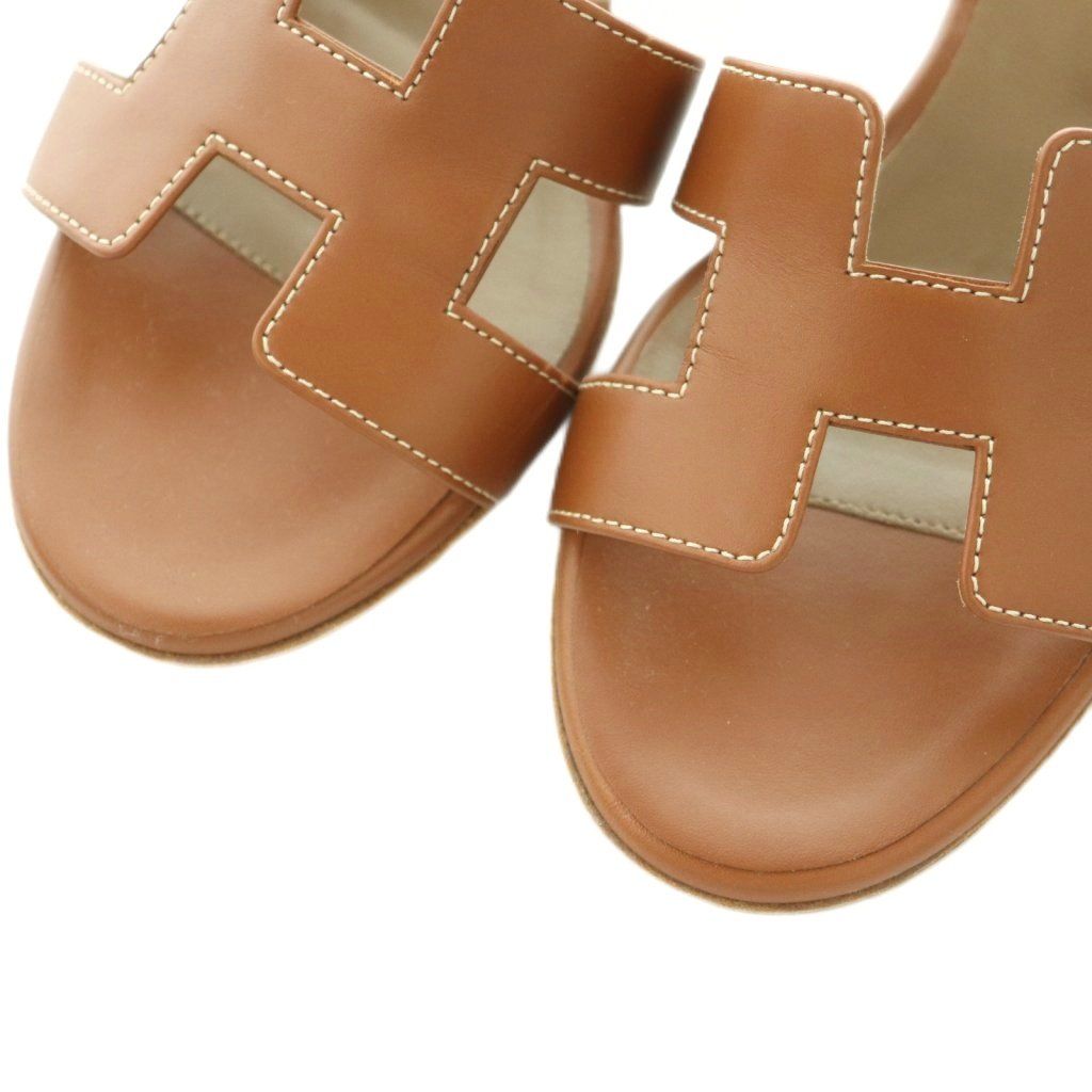 Hermes Oasis Sandals Logo Chunky Heels 37 Brown — view 3