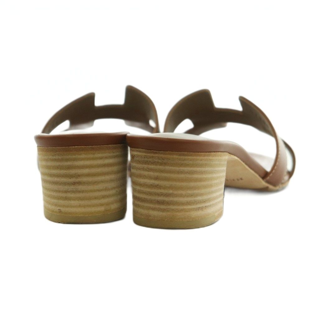 Hermes Oasis Sandals Logo Chunky Heels 37 Brown — view 5